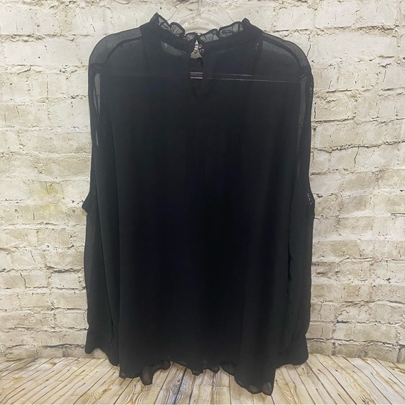 ASOS Black Sheer Floral Embroidered Open Sleeve Top - Picture 4 of 6